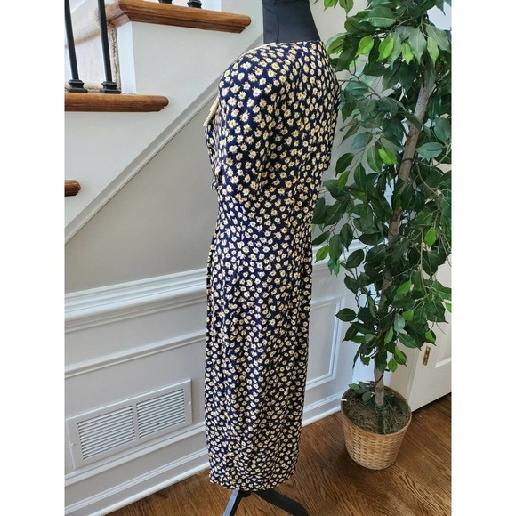 Vintage Perceptions Blue Floral Square Neck Short Sleeve Long Maxi Dress Size 6 - Picture 6 of 10